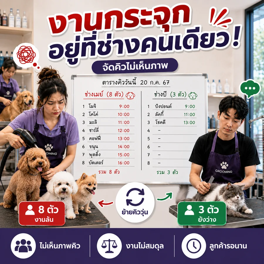คิวชนกัน จดมือ ผิดพลาดง่าย ลูกค้าจองเวลาใกล้กัน คิวซ้อนกันทุกวัน